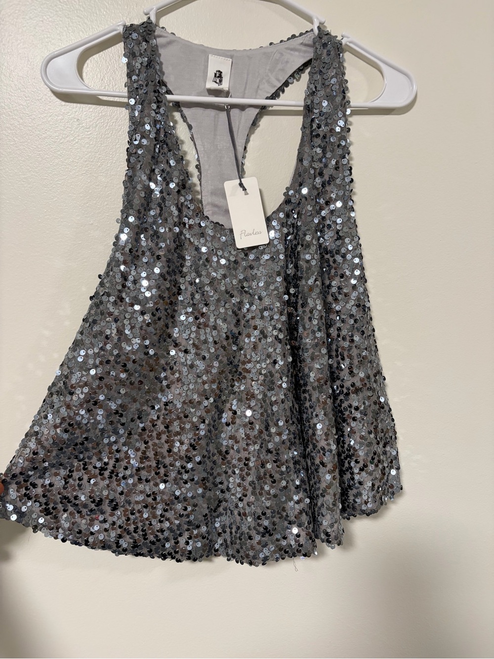 Flawless- Silver Sequin Racerback Tank Top